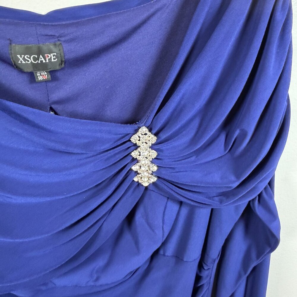 Xscape Formal Dress Gown Size 18W Blue Draped Off the Shoulder Wedding Event - Picture 6 of 12